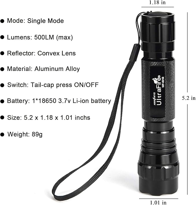 ULTRAFIRE LED Mini Flashlight Single Mode Flashlight with 4PCS UFB22 and Charger, Waterproof Super Bright High Lumen Flashlights WF-501B