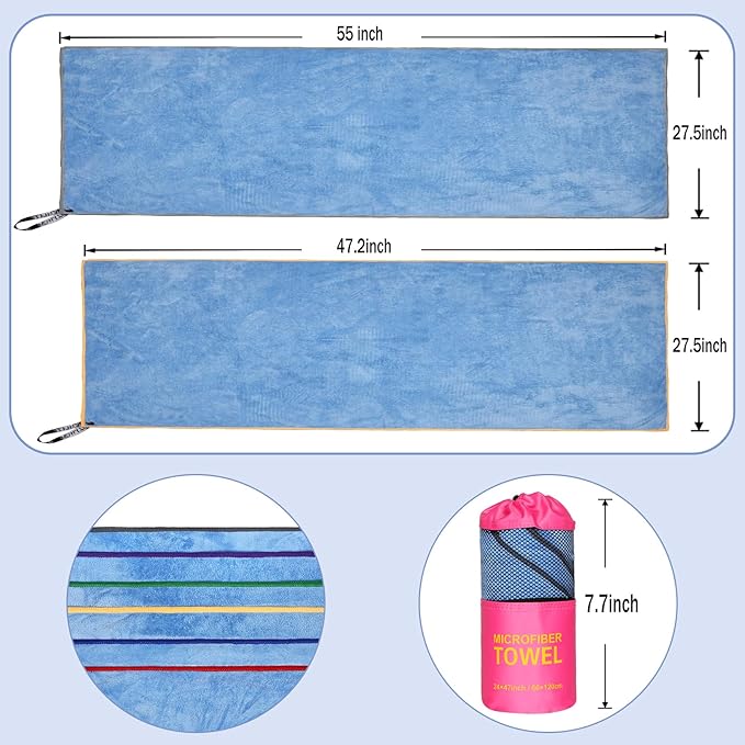 4 Pack Microfiber Camping Towels, Gym Towels Quick Dry Beach Towel with Travel Waterproof Accessory Bag,Super Absorbent Quick Dry Towels for Adults Kids (6, Rose)