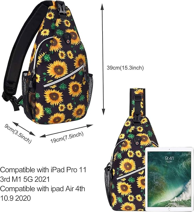 MOSISO Sling Backpack,Travel Hiking Daypack Sunflower Rope Crossbody Shoulder Bag