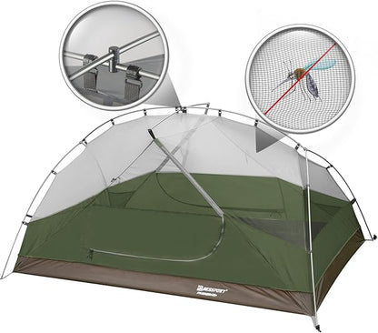 Bessport Camping Tent for 2-3 Person, Lightweight Backpacking Tent Waterproof Windproof Two Doors Easy Setup Double Layer Outdoor Tents for 3 to 4 Seasons, Suitable for Outdoor,Hiking,Camping