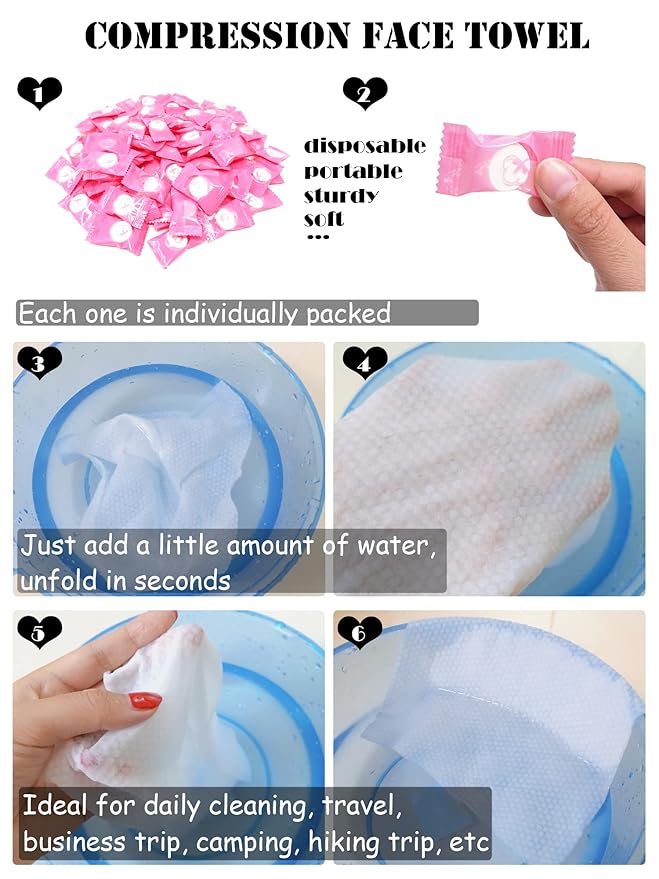 Honbay 100PCS Disposable Portable Compression Face Towel Cotton Washcloth for Travel, Home,Camping and other Outdoor Activities
