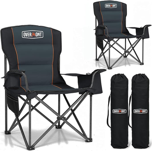 Overmont Oversized Folding Camping Chair - 450lbs Support with Padded Cushion Cooler Pockets - Heavy Duty Collapsible Chairs for Sports Garden Beach Fishing