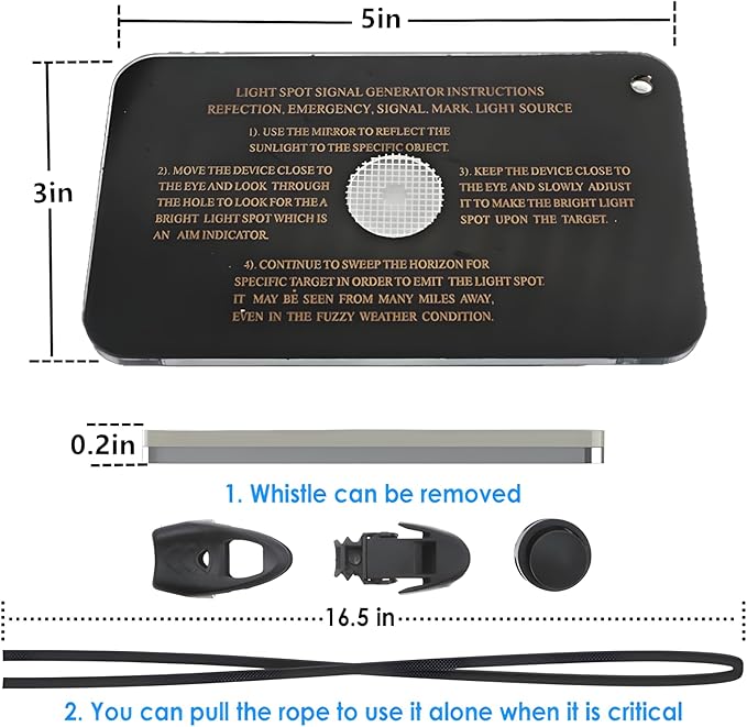 Signal Mirror Military Grade 3 x 5 Inch - Camping Mirror with Survival Whistle - Perfect for Outdoor Explorers SOS Signaling & Hikers Kits