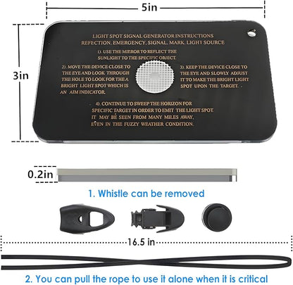 Signal Mirror Military Grade 3 x 5 Inch - Camping Mirror with Survival Whistle - Perfect for Outdoor Explorers SOS Signaling & Hikers Kits