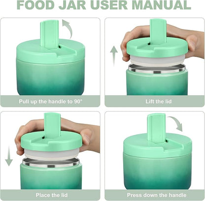 12oz Kids Soup Thermo for Hot Food Insulated Vacuum Food Jar with Buckle Lid, Stainless Steel Wide Mouth Leak Proof Lunch Container for School Travel