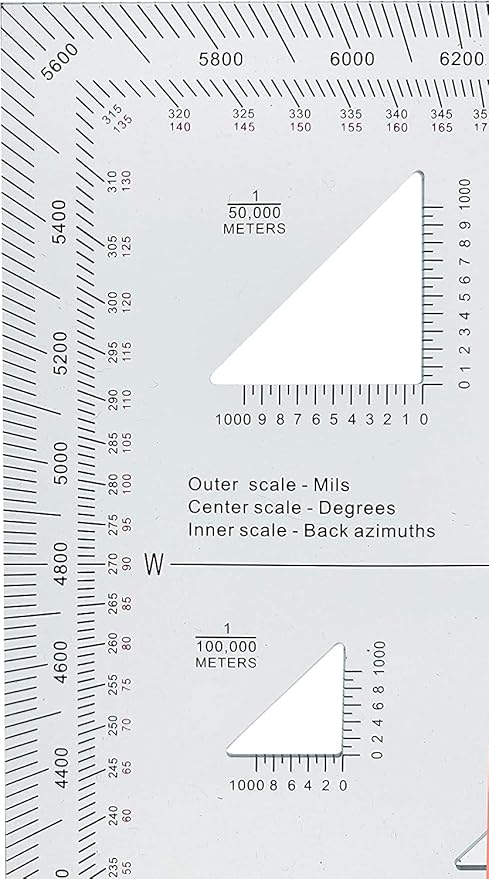 1.2mm Transparent Plastic Military UTM/MGRS Coordinate Scale Map Reading and Land Navigation Topographical Map Scale, Protractor and Grid Coordinate Reader