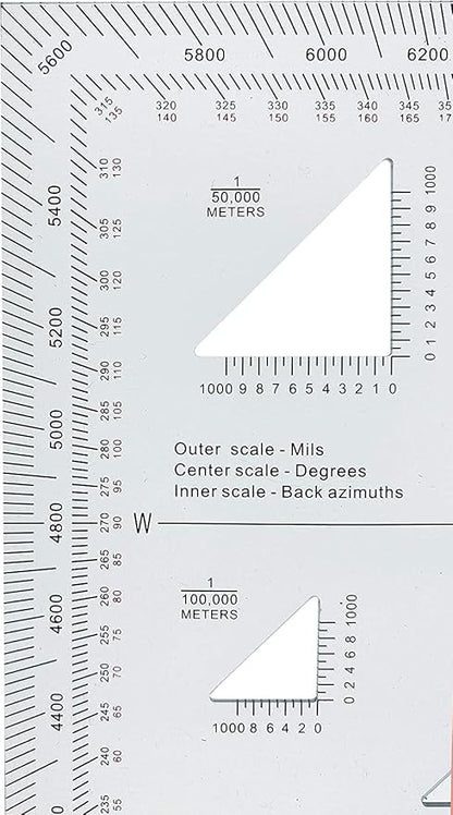1.2mm Transparent Plastic Military UTM/MGRS Coordinate Scale Map Reading and Land Navigation Topographical Map Scale, Protractor and Grid Coordinate Reader