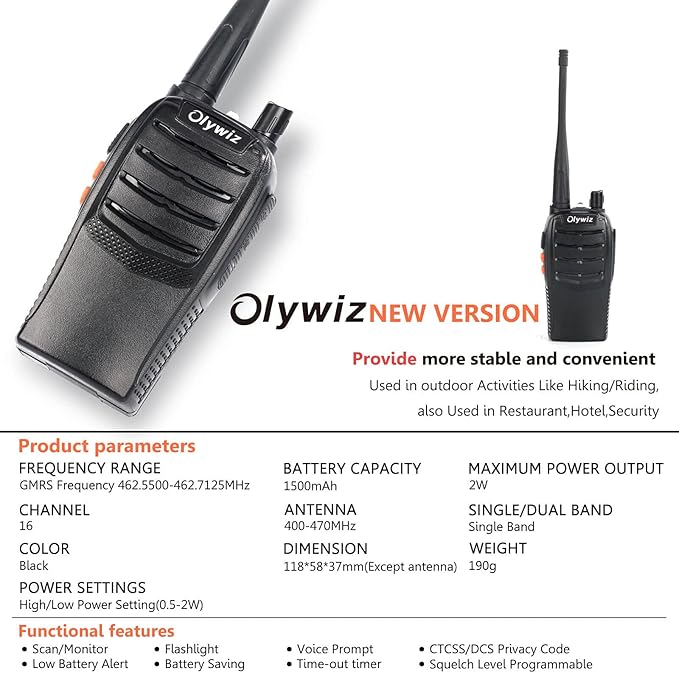 Walkie Talkies GMRS Radio for Adults Long Range Rechargeable 2 Way Radio with Flashlight for School Business Family 2 Pack