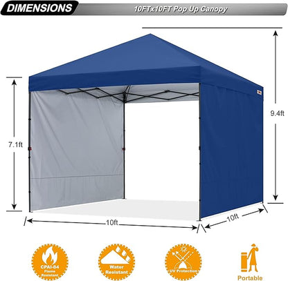 ABCCANOPY Easy Pop up Canopy Tent with 2 Sidewalls for Outdoor Sun Blocking or Rain Protection,10x10, Navy Blue