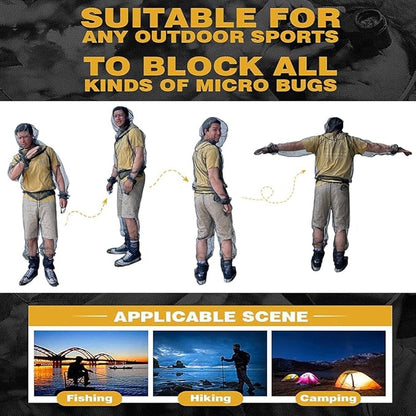 HOMEYA Bug Jacket S/M, Anti Mosquito Netting Suit with Zipper on Hood Ultra-fine Mesh Pants Mitt Socks with Free Carry Pouch for Protecting Hunting Fishing Men Women