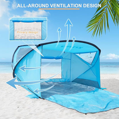 Beach Tent with Canopy, Beach Cabana Sun Shelter for 4-6 Person, Lightweight Portable Beach Cabana with UPF 50+ Sun Shelter and Ventilation Windows, Ideal for Family Fun and Outdoor Camping