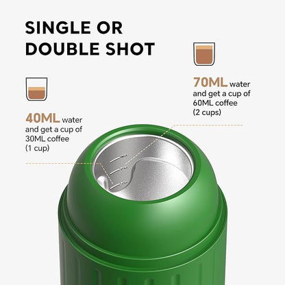 Portable Espresso Machine with 3-4 Min Self-heating, 12V Rechargeable Electric Coffee Machine Compatible with NS Capsules and Ground Coffee for Car Camping Travelling, Green