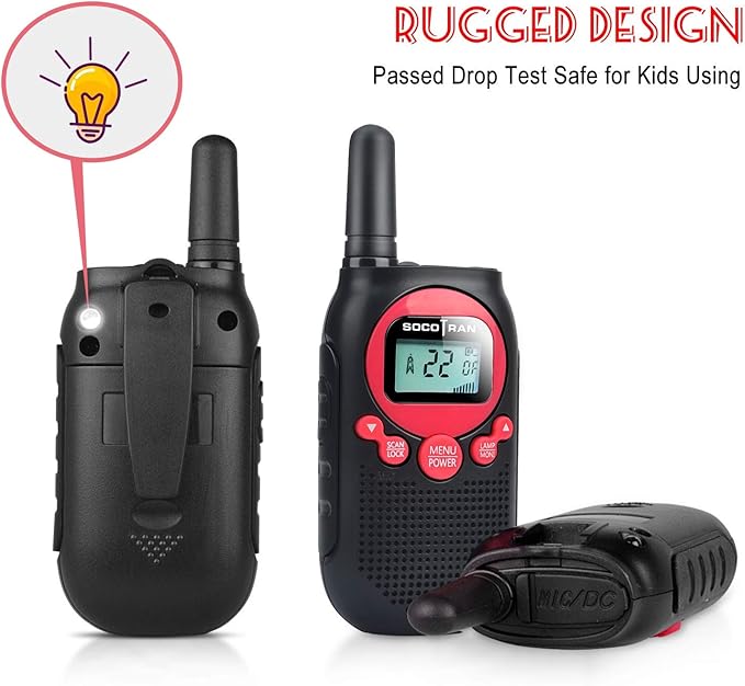 Rechargeable Walkie Talkies for Adults Long Range 5 Miles USB Charger 22CH VOX Flashlight LCD FRS Two Way Radio Rechargeable Li-ion Battery 2 Pack for Camping Family Road Trip Hiking Walky Talky