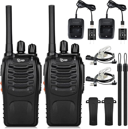 TIDRADIO TD-V2 Walkie Talkies for Adults Long Range, Rechargeable Two Way Radio Earpiece with MIC,16 Channels Handheld Walkie-Walkie(2 Pack, Black)