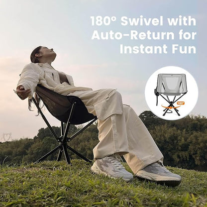Portable Camping Chair - SwivelCore 180 Swivel & Auto-Return, Small Compact Lightweight Folding Chairs for Adults, Outdoor Backpack Chair for Adventures, Setup in Seconds, Support 300 LBS