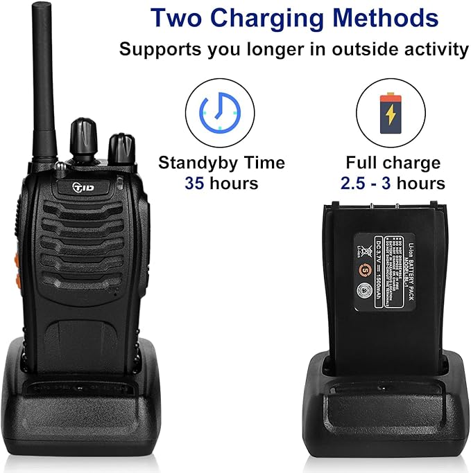 TIDRADIO TD-V2 Walkie Talkies for Adults Long Range, Rechargeable Two Way Radio Earpiece with MIC,16 Channels Handheld Walkie-Walkie(2 Pack, Black)
