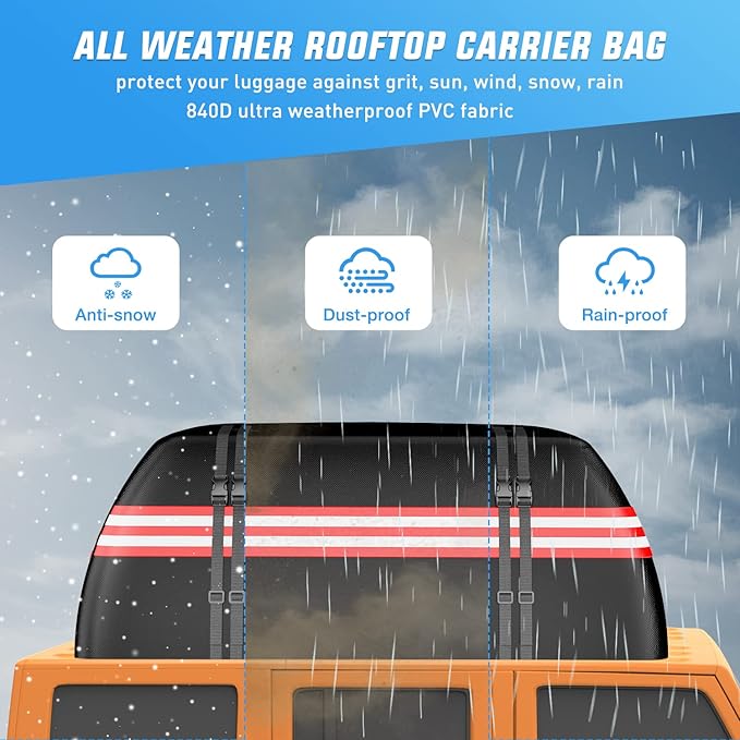 Nilight Car Roof Bag 15 Cubic Feet Waterproof Rooftop Cargo Carrier,Suitable for All Vehicle with/Without Rack - Waterproof Zip,Reflective Strip,Anti-Tear 840D PVC, with Anti-Slip Mat