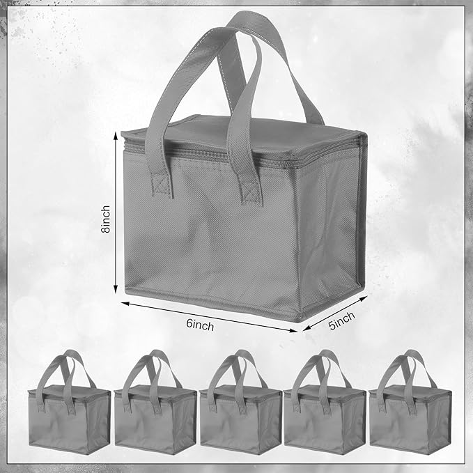 Lallisa 24 Pack Insulated Lunch Bags Bulk Reusable Leakproof Waterproof Thermal Cooler Bags Insulated Beverage Box for Office Picnic Snack Women Men(Gray)