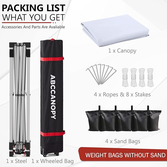ABCCANOPY 10x10FT Canopy Tent 1-Person Setup,Portable Instant Sun Shelter with 4 Weight Bags(White)