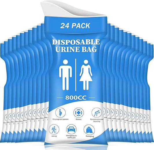 DIBBATU Disposable Urine Bag, 12/24 PCS Pee Bags for Travel for Women/Men, 800ML Emergency Portable Urinal Bag and Vomit Bags, Unisex Urinal Bag for Camping, Traffic Jams, Pregnant, Patient, Kids