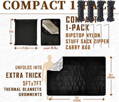 Heavy Duty Survival Blanket -Multifunctional Reflective Tarp Thermal Blanket - 60" x 83" Waterproof Sandproof for Camping Hiking Outdoors Multifunctional Emergency Blanket