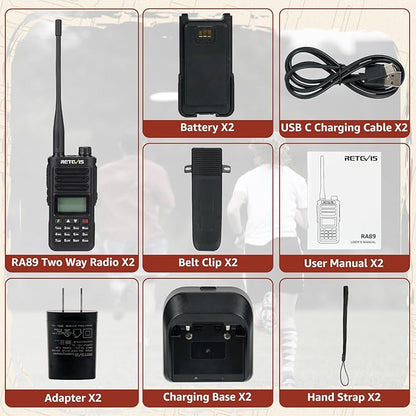 Retevis RA89 Ham Radio Handheld, Dual Band Two Way Radio, Rechargeable Portable Radio with One Key Frequency Match, 2500mAh, IP68 Waterproof, Long Range Walkie Talkies for Emergency Service(2 Pack)