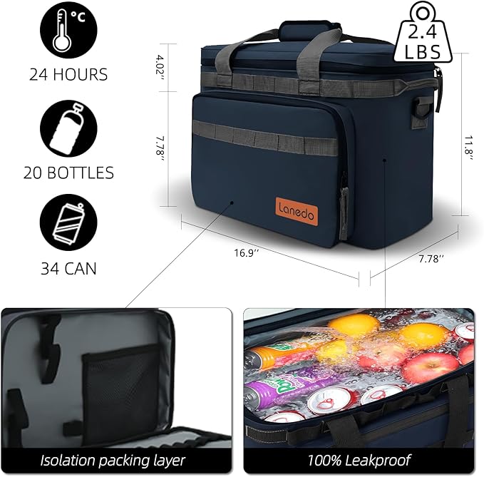 Deep Freeze Cooler Soft Sided Cooler Bag, 34 Can Collapsible Insulated Ice Chest, Large Leakproof Camping & Travel Cooler for Kayaking & Beach