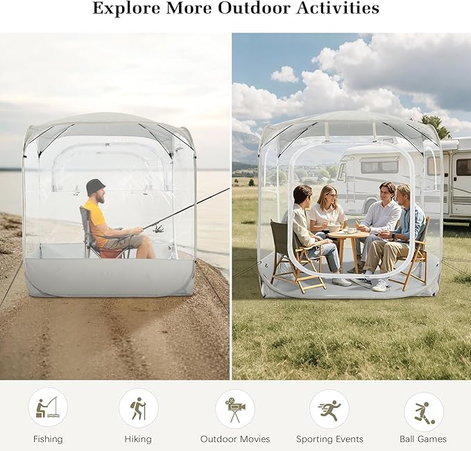Sports Pods, Instant Pop Up Bubble Tent Fits 3-4 Persons, No Condensation, Spacious Interior, Ultra Visibility for Outside Sports Events, Fishing, Ultra Visibility, All Weather Protection