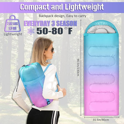 Sleeping Bags for Adults, 3 Seasons Warm & Cold Weather Waterproof Lightweight Backpacking Camping Sleeping Bag for Indoor Outdoor Camping Hiking Traveling, Camping Gear Equipment