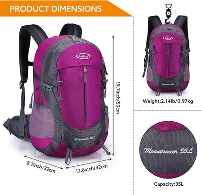 G4Free 35L Hiking Backpack Water Resistant Outdoor Sports Travel Daypack Lightweight with Rain Cover for Women Men(Rose Red)