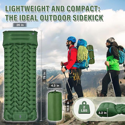 Sleeping Pad, Ultralight Camping Mat with Pillow Built-in Foot Pump Sleeping Mat Waterproof Portable and Compact Camping Mattress