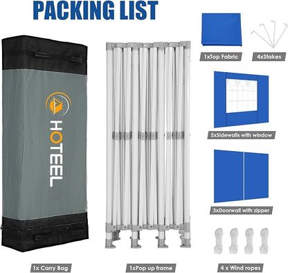 HOTEEL 10x30 Pop up Canopy Tent for Parties, Heavy Duty Easy Setup Tent with 8 Sidewalls, Outdoor Commercial Instant Gazebo for Wedding Event, with Portable Bag & Sand Bags, Blue(Hexagonal Frame)