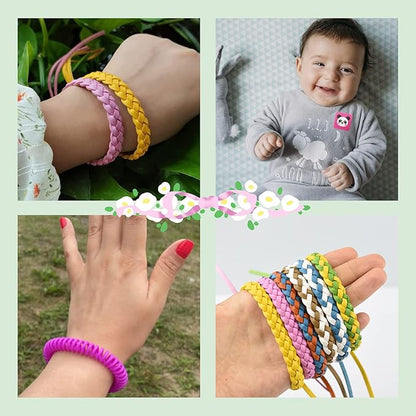 78 Pcs Set 12 Pack Leather Braid Natural Mosquito Repellent Bracelets + 6 Pack Waterproof Bug Insect Wristbands with 60 Mosquito Patches Stickers for Kids Adult Outdoor Camping Fishing Traveling