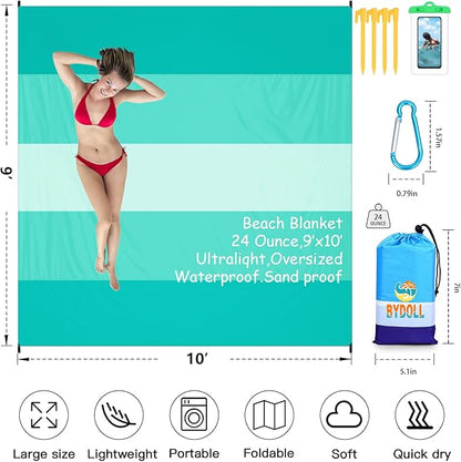 BYDOLL Beach Blanket 78''X81'' 4-7 Adults Oversized Lightweight Waterproof Sandproof Blanket for Beach Large Picnic Mat Travel Camping