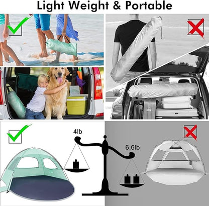 WhiteFang Beach Tent Anti-UV Portable Sun Shade Shelter for 3/4/6/8 Person, Extendable Floor with 3 Ventilating Mesh Windows Plus Carrying Bag, Stakes and Guy Lines