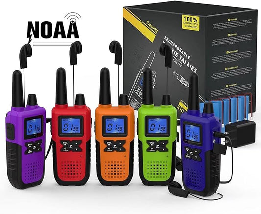 5 Walkie Talkies for Adults Long Range Walkie Talkies Rechargeable - Long Distance Walkie Talkies 5 Pack Family 2 Way Radios Walkie Talkies with Earpiece and Mic Set USB Charger Battery NOAA Alert