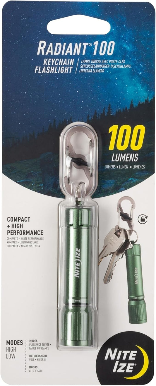Nite Ize Radiant 100 Keychain Flashlight - Waterproof Mini Keychain Flashlight with Bright 100 Lumen Light - Waterproof Flashlight for Backpacks and Keys - Keychain Flashlight - Olive