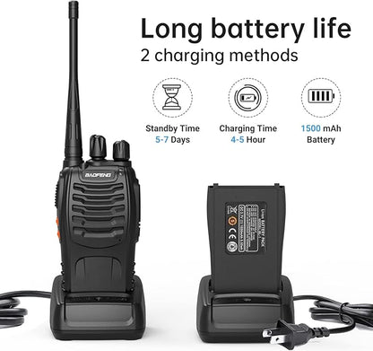 BAOFENG Reachargeble Walkie Talkies 5 Pack Long Range Two Way Radios with Earpiece UHF Handheld Interphone for Adults or Kids Biking Hiking Camping Li-ion Battery and Charger Included