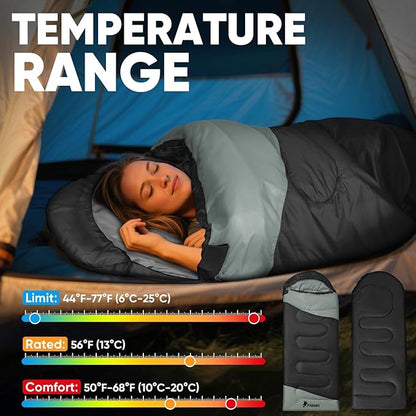PTEROMY Sleeping Bags for Adults, Lightweight Water Resistant Backpacking Camping Sleeping Bag for Warm Cold Weather, Camping Essentials for Hiking Outdoor Travel