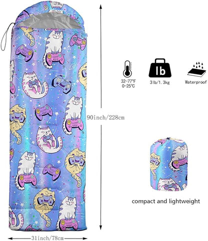 Kids Sleeping Bag for Boys Girls,Western Cowboy Print-Lightweight Warm Portable Outdoor Indoor-Waterproof Cold Weather Resistant Sleeping Bag for Camping Hiking