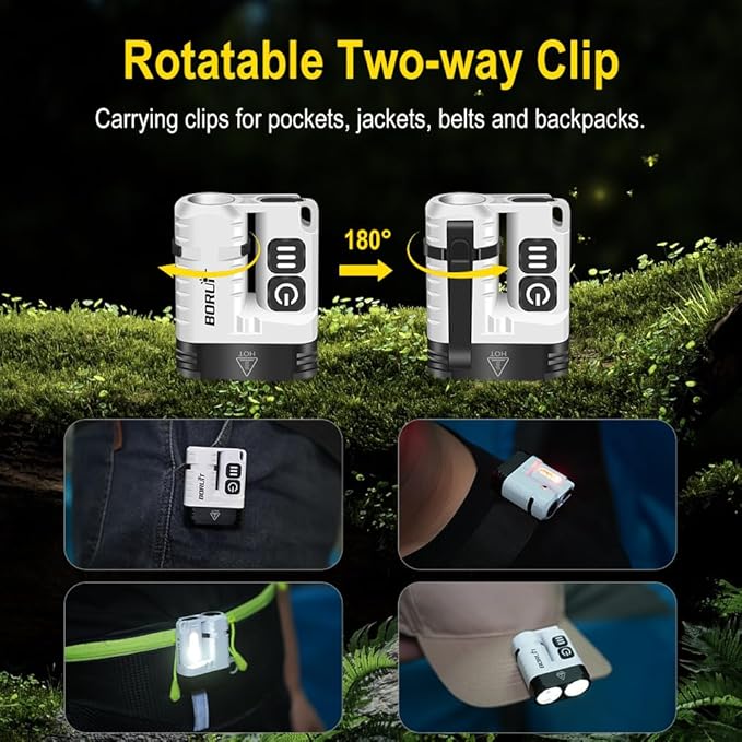 BORUIT U6 Small Flashlights Powerful 1600 Lumen, Mini EDC Flashlight USB C Rechargeable Led Pocket Clip Flash Light with Keychain Magnetic, IP68 Waterproof Lanyard