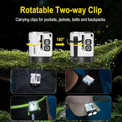 BORUIT U6 Small Flashlights Powerful 1600 Lumen, Mini EDC Flashlight USB C Rechargeable Led Pocket Clip Flash Light with Keychain Magnetic, IP68 Waterproof Lanyard