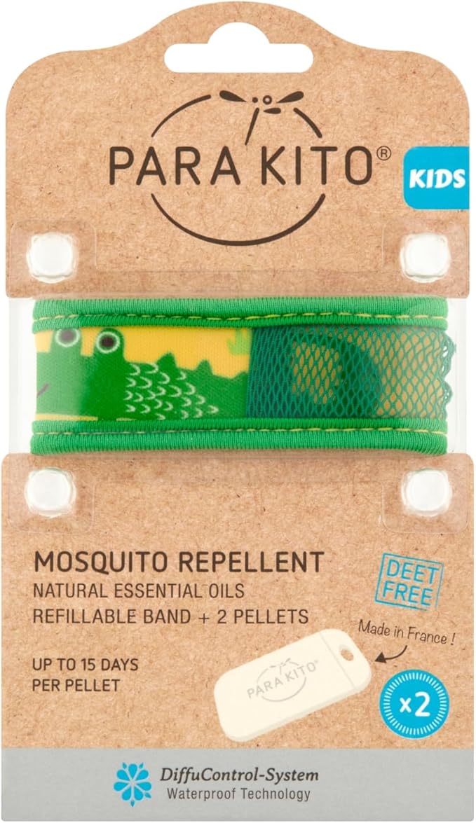 PARA'KITO Bug & Mosquito Bracelets for Kids | Mosquito Spray Alternative | Waterproof, Outdoor Insect Wristband w/Natural Essential Oils | Hiking, Trekking & Camping Accessories (Crocodile)