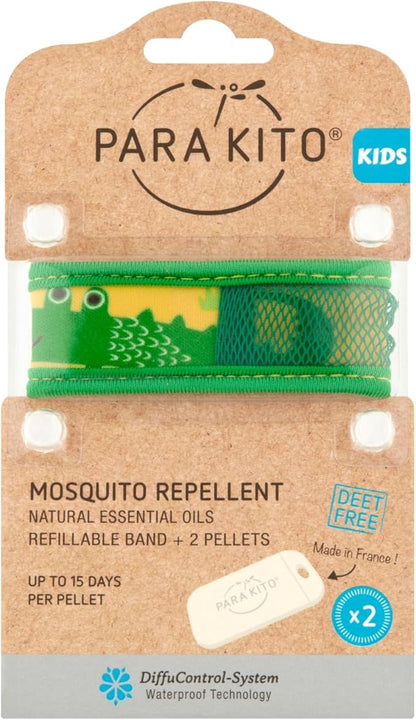 PARA'KITO Bug & Mosquito Bracelets for Kids | Mosquito Spray Alternative | Waterproof, Outdoor Insect Wristband w/Natural Essential Oils | Hiking, Trekking & Camping Accessories (Crocodile)