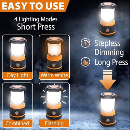 LED Camping Lantern Rechargeable, 1800LM, 4 Light Modes, 4400mAh Power Bank, IP44 Waterproof, Perfect Lantern Flashlight for Hurricane, Emergency, Power Outages, Home and More, with USB Cable (2 Pack)