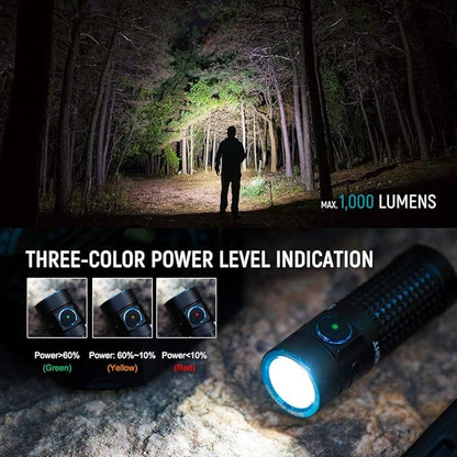 OLIGHT S1R II 1000 Lumen Compact Rechargeable EDC Flashlight with Single Rechargeable Battery and Magnetic Charging Cable