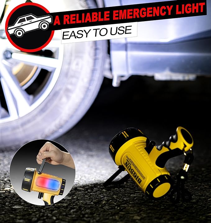 BIGSUN Rechargeable Spotlight Flashlight, 10000mAh Battery, 6 Modes, Waterproof Handheld Flashlight for Camping, Hiking, Fishing