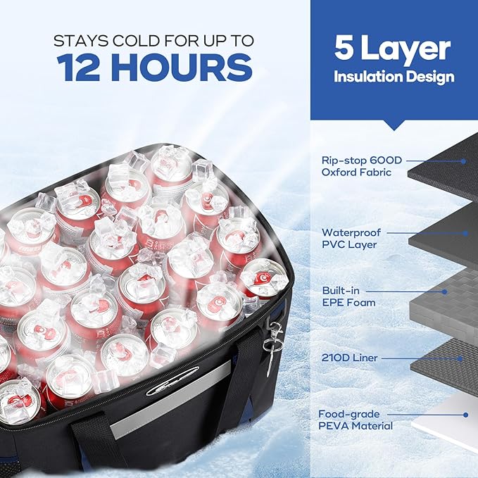 Maelstrom Soft Cooler Bag,Collapsible Soft Sided Cooler,24/30/60/75 Cans Beach Cooler,Ice Chest,Large Leakproof Camping Cooler,Portable Travel Cooler for Grocery Shopping,Camping,Road Trips