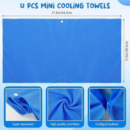 Hosuly 12 Pack Kids Mini Cooling Hoodie Towels Breathable Soft Absorbent Hooded Chilly Towel for Neck and Face Quick Drying UV Sun Protection Cooling Neck Wraps for Sport Workout Camping(Classic)