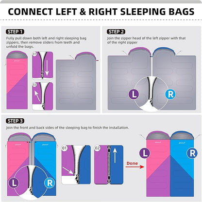 Clostnature Sleeping Bag for Adults and Kids - Lightweight Camping Sleeping Bag for Girls, Boys, Youths, Ultralight Backpacking Sleeping Bag for Cold Weather - Compression Sack Included(Right Zipper)